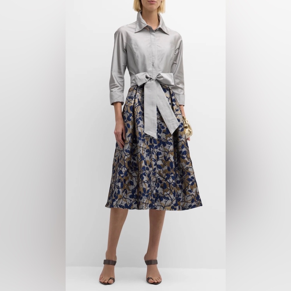 NWT Rickie Freeman Teri Jon taffeta floral front-button cocktail dress, Size 8